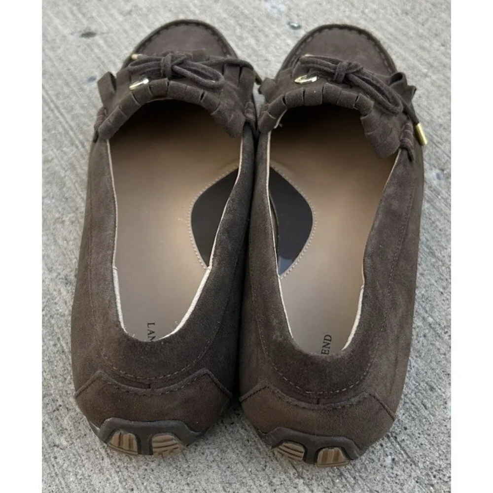 New Lands End Womens Size 8 Slip On Tassel Moccasin Brown Suede Loafers